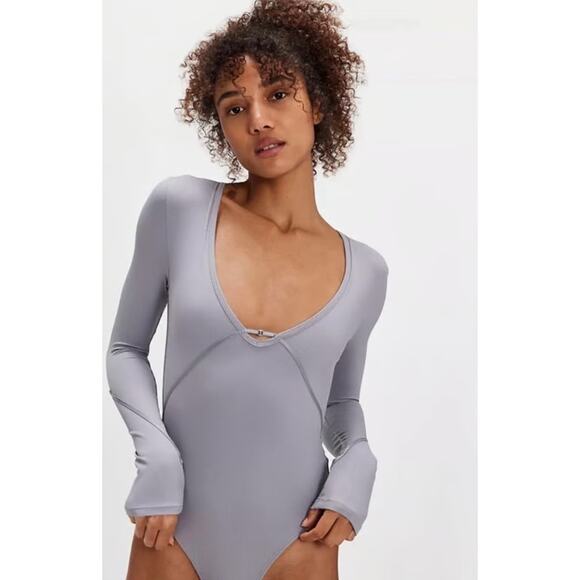 Free People Tops - Free People‎ Victoria Bodysuit Gray Size L NWOT